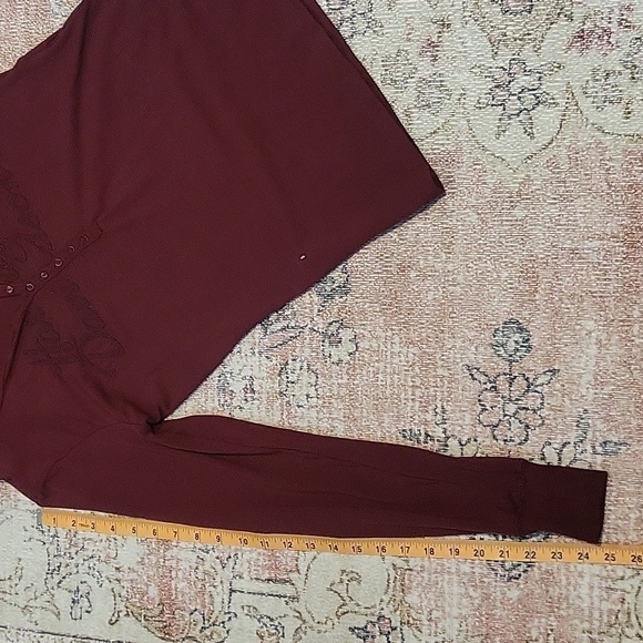 Harley Davidson Maroon Beaded Logo Hooded Stretchy Long Sleeve Button Top Size S - Picture 11 of 11
